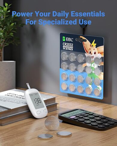 بطاريات EBL CR2032، بطارية عملة 3 فولت، 20 حزمة، بطارية 2032 طاقة طويلة الأمد، حزمة مقاومة للأطفال in Kuwait