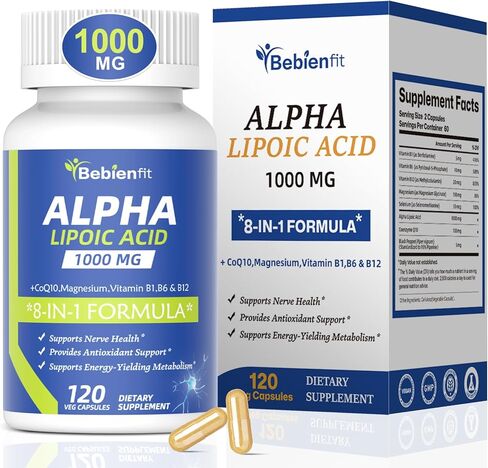 Alpha Lipoic Acid 1000mg Neuropathy Supplements Capsules, 8-IN-1 ALA for Nerve Health in Hands & Feet, Nervous System and Antioxidant with Magnesium Glycinate, CoQ10 & B1, B6, B12 – Vegan 120 Caps in Saudi Arabia