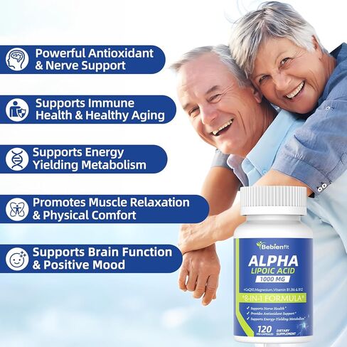 Alpha Lipoic Acid 1000mg Neuropathy Supplements Capsules, 8-IN-1 ALA for Nerve Health in Hands & Feet, Nervous System and Antioxidant with Magnesium Glycinate, CoQ10 & B1, B6, B12 – Vegan 120 Caps in Saudi Arabia