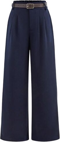 OYOANGLE Girl's High Waisted Pleated Wide Leg Pants Formal Uniform Dress Trousers with Belt in Saudi Arabia