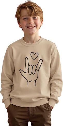 Boys Valentines Sweatshirt I Love You Sign Language Shirt Kid Long Sleeve Heart Graphic Crewneck Pullover Top in Saudi Arabia