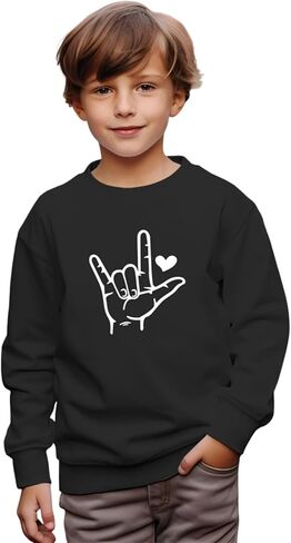 الأولاد عيد الحب البلوز أنا أحبك لغة الإشارة قميص طفل طويل الأكمام القلب الجرافيك Crewneck البلوز الأعلى in Kuwait