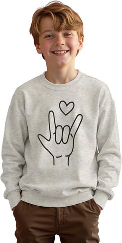 الأولاد عيد الحب البلوز أنا أحبك لغة الإشارة قميص طفل طويل الأكمام القلب الجرافيك Crewneck البلوز الأعلى in Kuwait