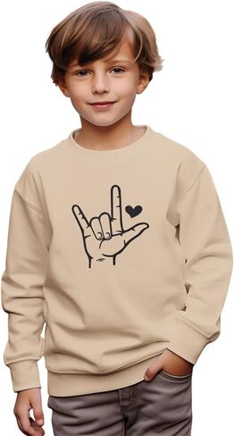 الأولاد عيد الحب البلوز أنا أحبك لغة الإشارة قميص طفل طويل الأكمام القلب الجرافيك Crewneck البلوز الأعلى in Kuwait