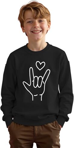 الأولاد عيد الحب البلوز أنا أحبك لغة الإشارة قميص طفل طويل الأكمام القلب الجرافيك Crewneck البلوز الأعلى in Kuwait