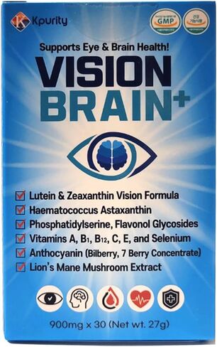KPurity VisionBrain+ Eye & Brain Health Supplement with Lutein & Zeaxanthin - Enhances Memory, Focus, and Brain Performance - 30-Day Supply Softgels (1 Box, VisionBrain+) in Saudi Arabia