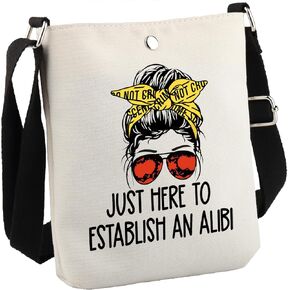 True Crime Gift Seriel Killer Gift Just Here to Establish and Alibi Crossbody Bag for Crime Show Fan in Saudi Arabia