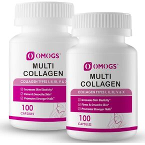 كبسولة ببتيدات الكولاجين، كولاجين متحلل من مصادر طبيعية مع فيتامين C والبيوتين - دعم للشعر والبشرة والأظافر والمفاصل - النوع الأول والثاني والثالث والخامس والعاشر من الكولاجين الذي يتغذى على العشب، 100 كبسولة. in Kuwait