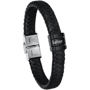 Personalized Leather Bracelet for Men Silver Black 1-8 Name Beads Bracelets Custom Engraved Family of Name Mens Braid Rope Father Dad Bracelet Birthday Christmas Gift for Grandpa Husband in Saudi Arabia