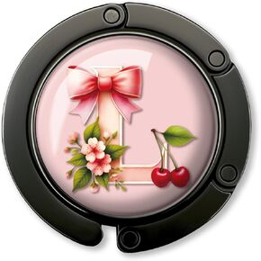 هدايا بخطاف محفظة أولية مضحكة - حرف القوس الوردي L - حامل محفظة قابل للطي للطاولة - شماعة حقيبة يد مستديرة للنساء - هدايا عيد الميلاد للأم والزوجة والأخت والصديق والسيدة الرئيسة in Kuwait