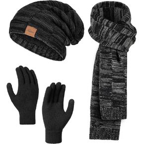 Winter Hat Beanie Scarf Touchscreen Gloves Set, 3Pcs Soft Thick Fleece Lined Gloves Skull Cap Scarf Set for Women Men in Saudi Arabia