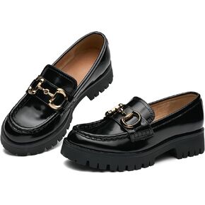 حذاء نسائي بدون كعب بكعب مكتنز من Penny Loafers، مصنوع من الجلد اللامع ونعل عروة، أحذية عمل رسمية مريحة ومنصة عمل بدون كعب in Saudi Arabia