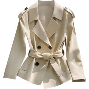 GORGLITTER Women's Cropped Trench Coat Belted Lightweight Jacket Double Breasted Long Sleeve Business Casual Overcoat in Saudi Arabia