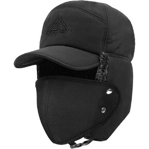 قبعة شتوية 3 في 1 للرجال مع قناع وجه قابل للإزالة - قبعة صيد التزلج على طراز Ushanka الروسي - غطاء أذن مقاوم للرياح للطقس البارد - أسود in Saudi Arabia