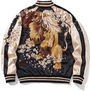 Lion Embroidered Bomber Jacket Japanese Satin Retro Streetwear Spring Fall Windbreaker Coat for Men Women in Kuwait