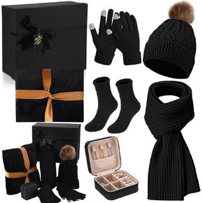 7 قطعة طقم هدايا الشتاء للمرأة قبعة وشاح قفازات مجموعة رمي بطانية طاقم الجوارب صندوق مجوهرات لعيد الميلاد أمي زوجة صديق in Kuwait
