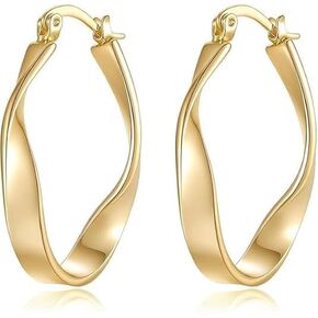 14K الذهب هوب أقراط للنساء العصرية سميكة الملتوية الأطواق القرط غرامة نسج تصميم 14K أقراط الذهب للمرأة القرط مجوهرات للنساء 30MM in Kuwait