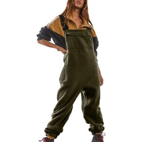 Fleece Overalls for Women Loose Fit Winter Fuzzy Jumpsuits with Pockets Fluffy Snow Bibs Adjustable Strap Snowsuit in Saudi Arabia