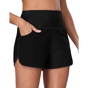 Women's 3" High Waisted Swim Board Shorts Quick Dry Beach Swimming Shorts for Women with Liner Pockets in Kuwait