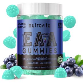 Nutravita EAA Gummies 120 Gummies (Strawberry), 9000 mg Essential Amino Acids - All 9 Essential Aminos (EAA) and All Branched-Chain Aminos (BCAAs), Non-GMO, Gluten Free, Vegetarian Friendly in Kuwait