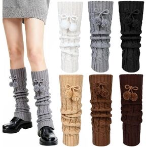 6 Pairs Kawaii Leg Warmers, Cute Lolita Legwarmers with Fluffy Pompoms, Y2K Knitted Loose Socks Pack for Girls & Women in Saudi Arabia