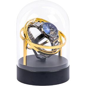 Ultra Quiet Watch Winder for Automatic Watches - Luxury Black Base & Clear Glass Dome, <15dB Silent Rotation, Ideal Watch Storage & Display Case for Men (Gold) in Saudi Arabia