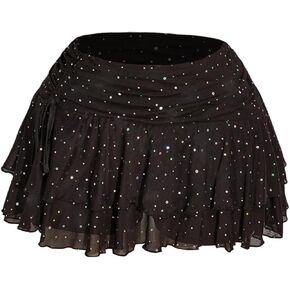 تنورة SHENHE النسائية ذات الحجم الكبير Y2K حجر الراين تنورة صغيرة مكشكشة ذات طبقات شبكية للحفلات in Kuwait