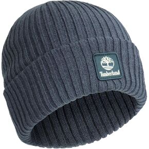 Timberland Men’s Rib Tonal Logo Beanie - Soft Knit Winter Hat, Stretch Fit, Foldover Cuff, Warm Texture for Cold Weather Wear in Saudi Arabia