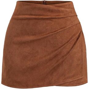 GORGLITTER المرأة من جلد الغزال Bodycon التنانير القصيرة الخريف التفاف عالية الخصر Ruched غير المتكافئة توليب قلم رصاص التنانير القصيرة in Kuwait