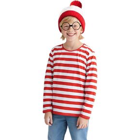 Red and White Striped Suits Kids Halloween Costume Long Sleeve Shirt Hat Glasses Boys Girls Cosplay Outfit in Kuwait