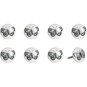 HomeRoots 544422 Black & White Ceramic & Metal Drawer Pull Knobs - Set of 8 in Saudi Arabia