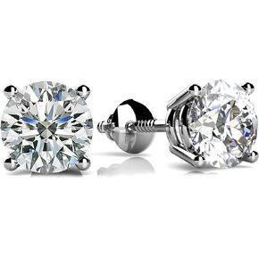 Lab Grown Diamond Stud Earrings for Women, Certified Round Brilliant Cut, E–F Color VS1+ Clarity, Set in 14k Gold 4-Prong Screw Backs, 1–8 Carat Total Weight Range, Charles Jewelry Signature Series in Saudi Arabia