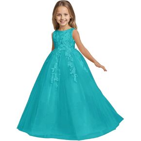 الدانتيل زين زهرة فتاة فستان الزفاف Bowknot الأميرة مهرجان اللباس الفتيات أكمام عيد ميلاد طويل تول ثوب in Kuwait