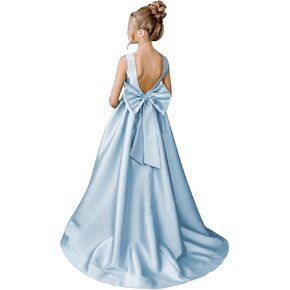 Flower Girl Dresses for Wedding A-Line Pageant Princess Satin Ball Gowns with Bow Long Pearl Girls Wedding Dress in Saudi Arabia