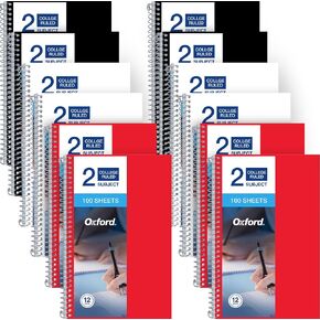 Oxford Two Subject Notebooks College Ruled, Spiral Notebook 6x9 1/2" 100 Sheets, 3 Pack of College Ruled Notebook With Pockets, Poly Cover, Red, White, and Black Notebook in Saudi Arabia