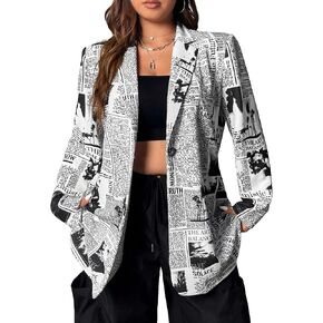 سترة WDIRARA النسائية المطبوعة بزر واحد وياقة طية صدر السترة وأكمام طويلة سترة مكتب العمل in Kuwait