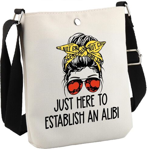 True Crime Gift Seriel Killer Gift Just Here to Establish and Alibi Crossbody Bag for Crime Show Fan in Saudi Arabia