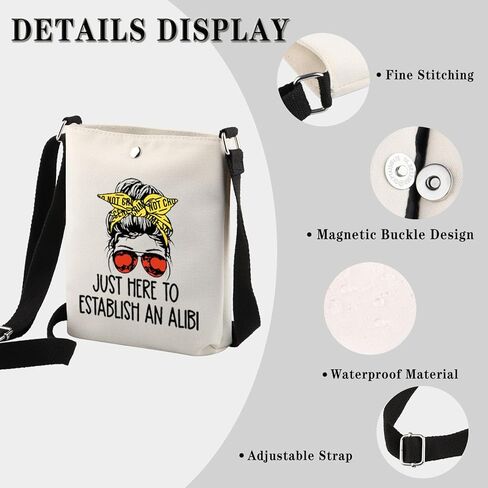 True Crime Gift Seriel Killer Gift Just Here to Establish and Alibi Crossbody Bag for Crime Show Fan in Saudi Arabia