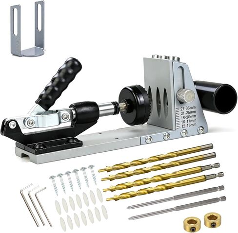 Upgraded Pocket Hole Jig Kit 2 in 1 Adjustable Easy to Use 3 Holes Pocket Screw Jig with Easily Adjustable Drill Bit, Pocket Self Tapping Screws &Driver Bit for Woodworking DIY and Home Improvement in Saudi Arabia