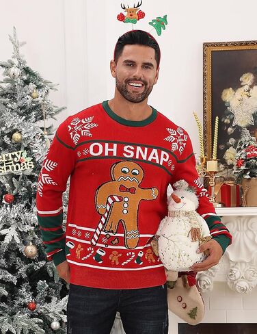 RAISEVERN Mens Ugly Christmas Sweater Funny Xmas Holiday Sweater for Women Winter Patterns Loose Long Sleeve Knit Tops in Saudi Arabia