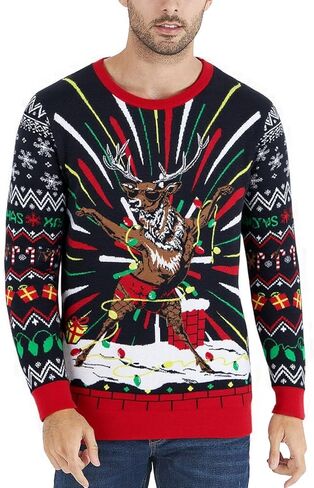 RAISEVERN Mens Ugly Christmas Sweater Funny Xmas Holiday Sweater for Women Winter Patterns Loose Long Sleeve Knit Tops in Saudi Arabia