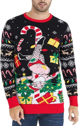 RAISEVERN Mens Ugly Christmas Sweater Funny Xmas Holiday Sweater for Women Winter Patterns Loose Long Sleeve Knit Tops in Saudi Arabia