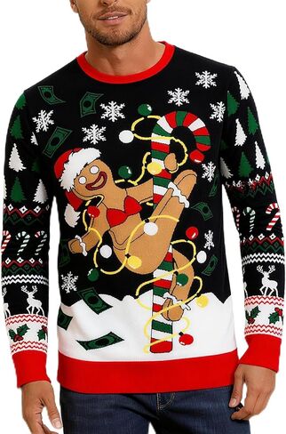 RAISEVERN Mens Ugly Christmas Sweater Funny Xmas Holiday Sweater for Women Winter Patterns Loose Long Sleeve Knit Tops in Saudi Arabia