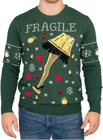 Fragile Leg Lamp Light Up Green Ugly Christmas Sweater in Saudi Arabia