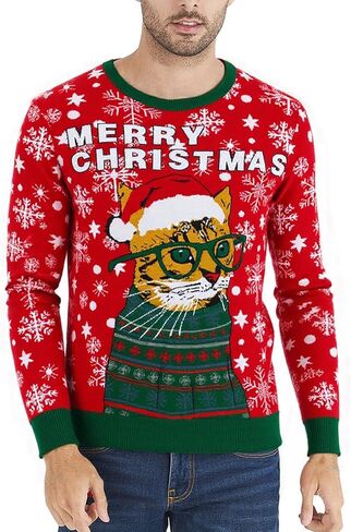 RAISEVERN Mens Ugly Christmas Sweater Funny Xmas Holiday Sweater for Women Winter Patterns Loose Long Sleeve Knit Tops in Saudi Arabia