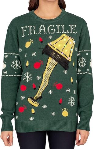 Fragile Leg Lamp Light Up Green Ugly Christmas Sweater in Saudi Arabia