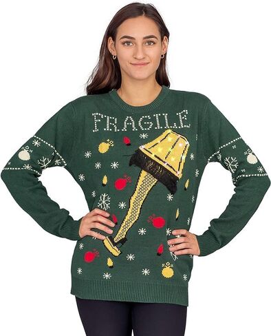 Fragile Leg Lamp Light Up Green Ugly Christmas Sweater in Saudi Arabia
