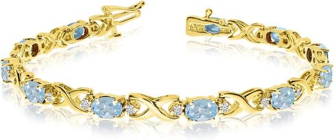 14k Yellow Gold Natural Aquamarine And Diamond Tennis Bracelet in Saudi Arabia