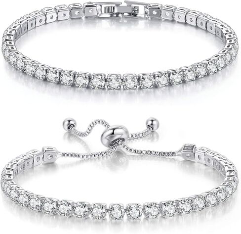 Double Fair 2 Pcs Tennis Bracelets for Women 14K Gold Plated AAA+ Cubic Zirconia CZ Diamond Classic Adjustable Slider Bracelet Fashion Jewelry Wedding Gift Size 6.5-7.5 Inch in Saudi Arabia