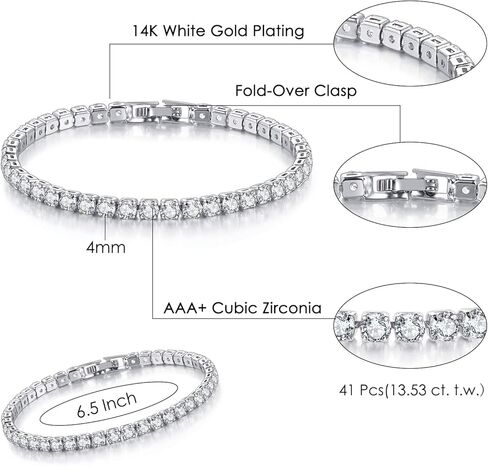 Double Fair 2 Pcs Tennis Bracelets for Women 14K Gold Plated AAA+ Cubic Zirconia CZ Diamond Classic Adjustable Slider Bracelet Fashion Jewelry Wedding Gift Size 6.5-7.5 Inch in Saudi Arabia